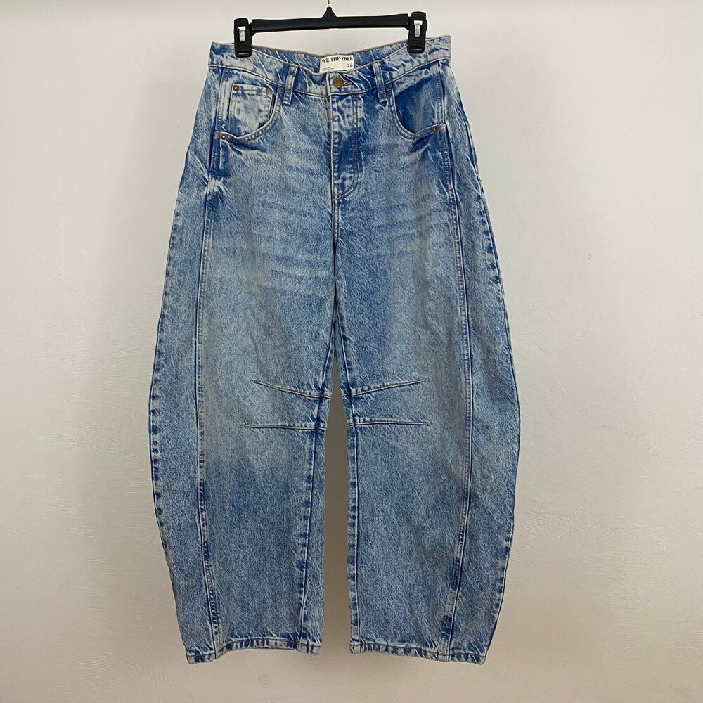 We The Free People Good Luck Mid-Rise Barrel Jeans - Ultra Light Beam - Size 26